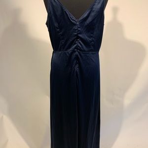 Floor Length Navy Blue Satin Wrap Dress